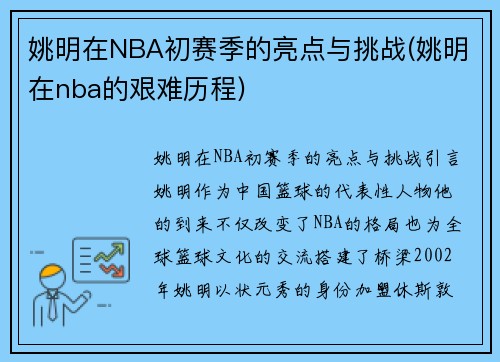 姚明在NBA初赛季的亮点与挑战(姚明在nba的艰难历程)